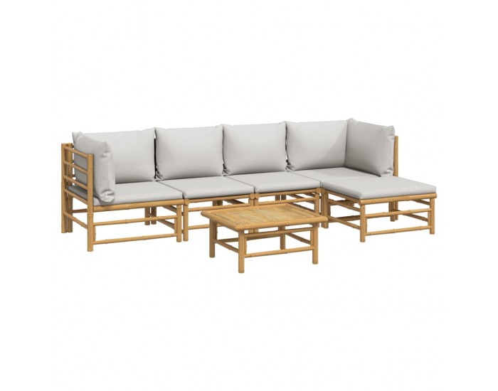 Sonata Set mobilier de grădină cu perne gri deschis, 6 piese, bambus