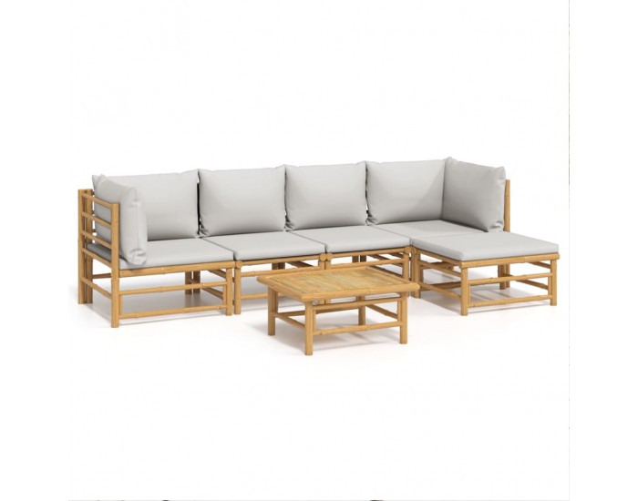 Sonata Set mobilier de grădină cu perne gri deschis, 6 piese, bambus