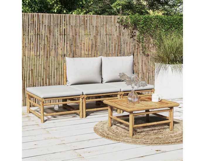 Sonata Set mobilier de grădină cu perne gri deschis, 4 piese, bambus