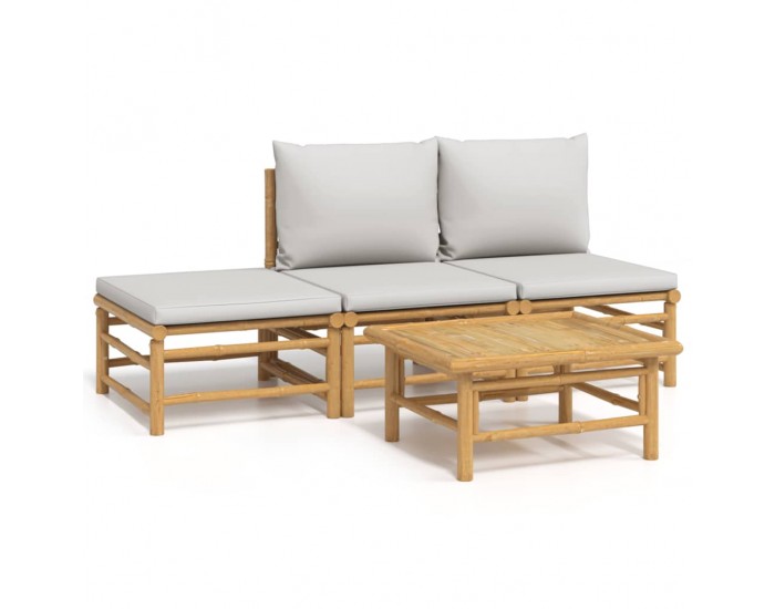 Sonata Set mobilier de grădină cu perne gri deschis, 4 piese, bambus