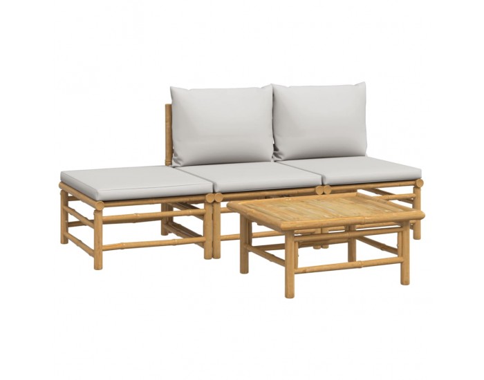 Sonata Set mobilier de grădină cu perne gri deschis, 4 piese, bambus
