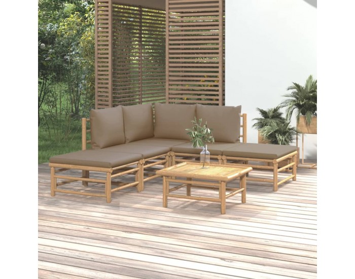Sonata Set mobilier de grădină cu perne gri taupe, 6 piese, bambus