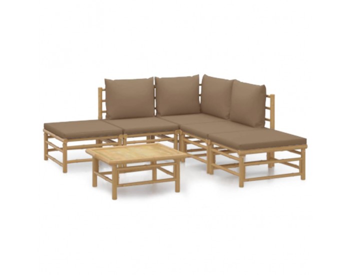 Sonata Set mobilier de grădină cu perne gri taupe, 6 piese, bambus