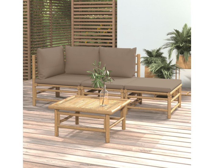 Sonata Set mobilier de grădină cu perne gri taupe, 4 piese, bambus