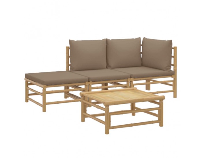 Sonata Set mobilier de grădină cu perne gri taupe, 4 piese, bambus