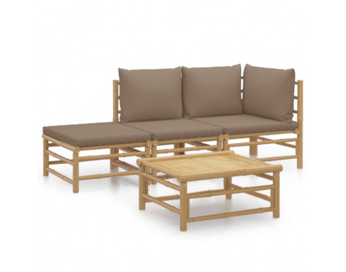Sonata Set mobilier de grădină cu perne gri taupe, 4 piese, bambus