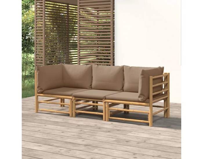 Sonata Set mobilier de grădină cu perne gri taupe, 3 piese, bambus