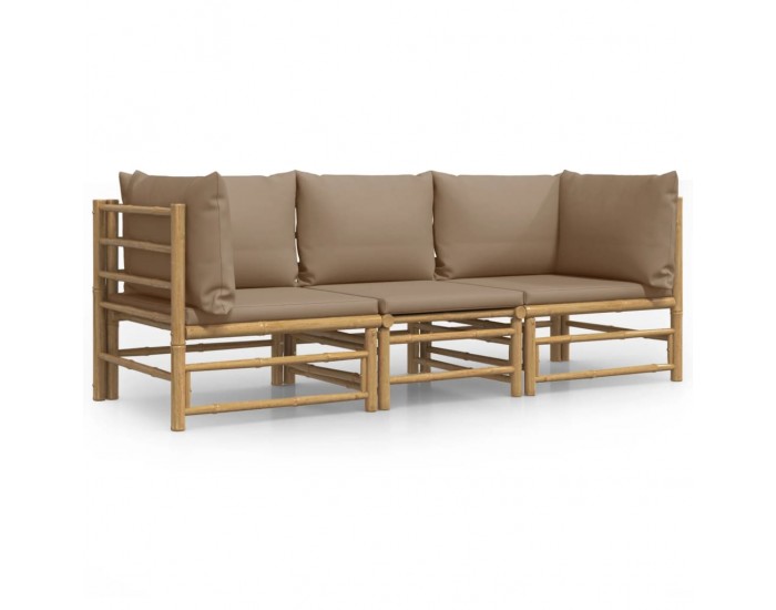 Sonata Set mobilier de grădină cu perne gri taupe, 3 piese, bambus