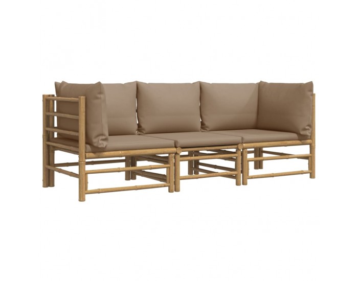 Sonata Set mobilier de grădină cu perne gri taupe, 3 piese, bambus