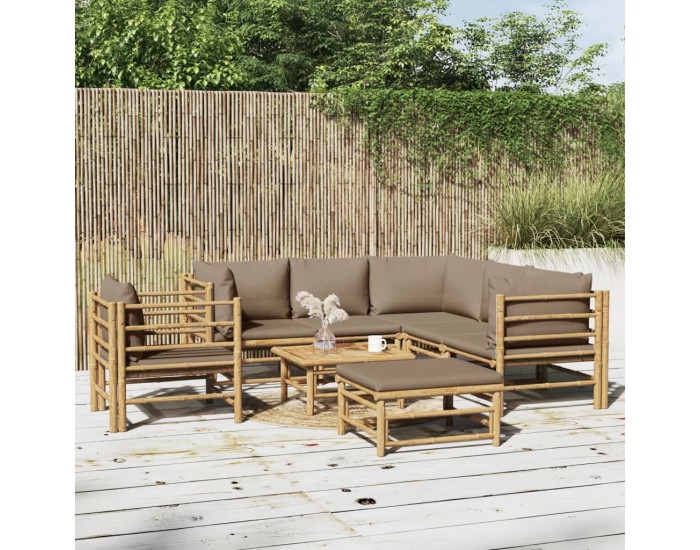 Sonata Set mobilier de grădină cu perne gri taupe, 8 piese, bambus