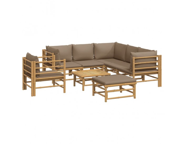 Sonata Set mobilier de grădină cu perne gri taupe, 8 piese, bambus