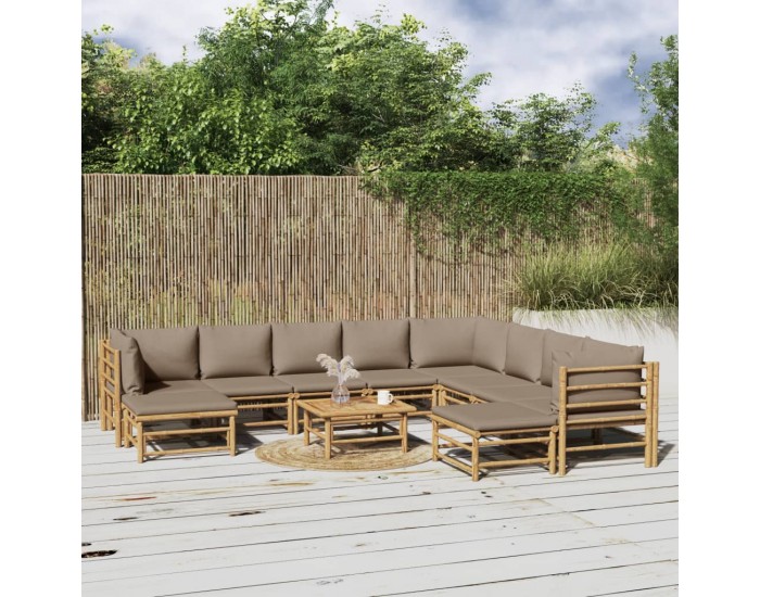 Sonata Set mobilier de grădină cu perne gri taupe, 11 piese, bambus