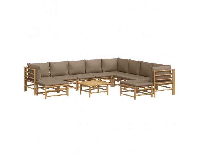 Sonata Set mobilier de grădină cu perne gri taupe, 11 piese, bambus