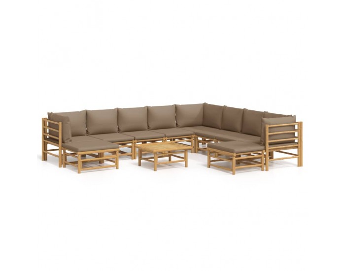 Sonata Set mobilier de grădină cu perne gri taupe, 11 piese, bambus