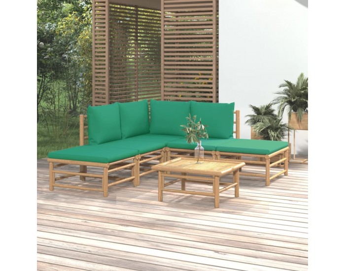 Sonata Set mobilier de grădină cu perne verzi, 6 piese, bambus