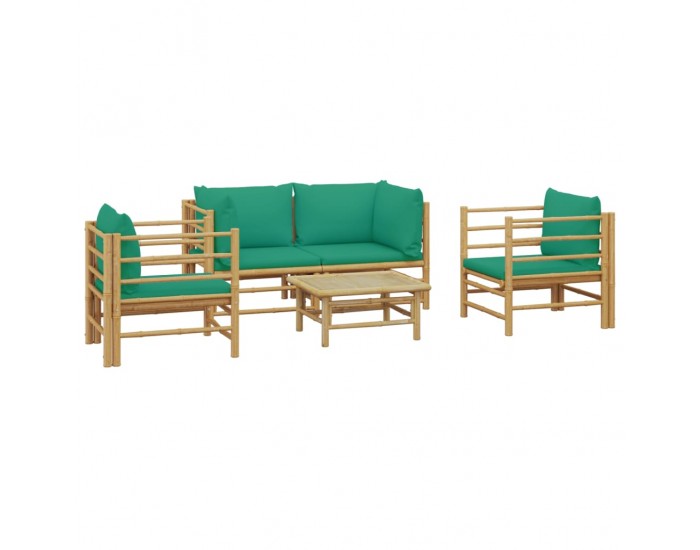 Sonata Set mobilier de grădină cu perne verzi, 5 piese, bambus