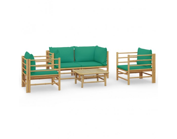 Sonata Set mobilier de grădină cu perne verzi, 5 piese, bambus