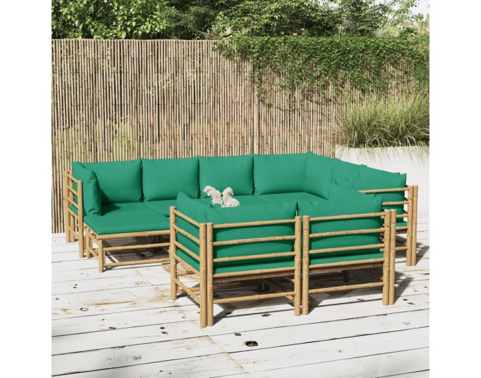 Sonata Set mobilier de grădină cu perne verzi, 10 piese, bambus