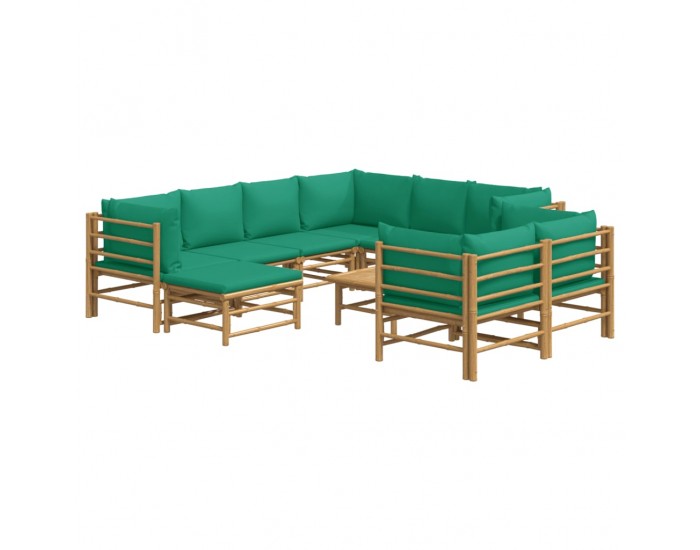 Sonata Set mobilier de grădină cu perne verzi, 10 piese, bambus