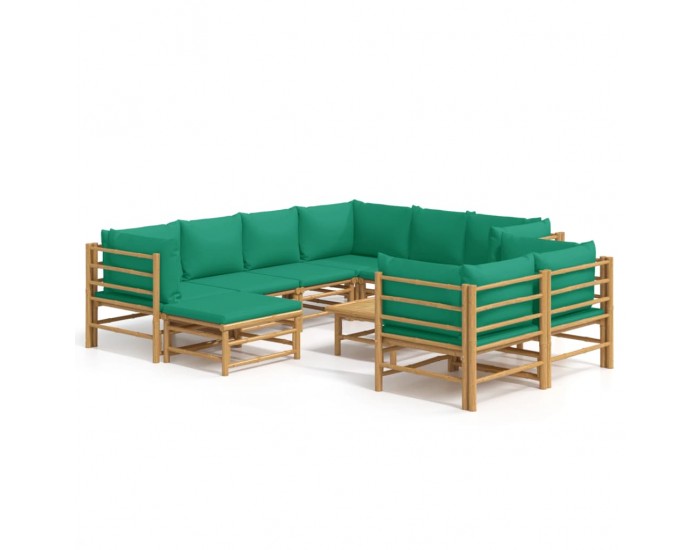 Sonata Set mobilier de grădină cu perne verzi, 10 piese, bambus