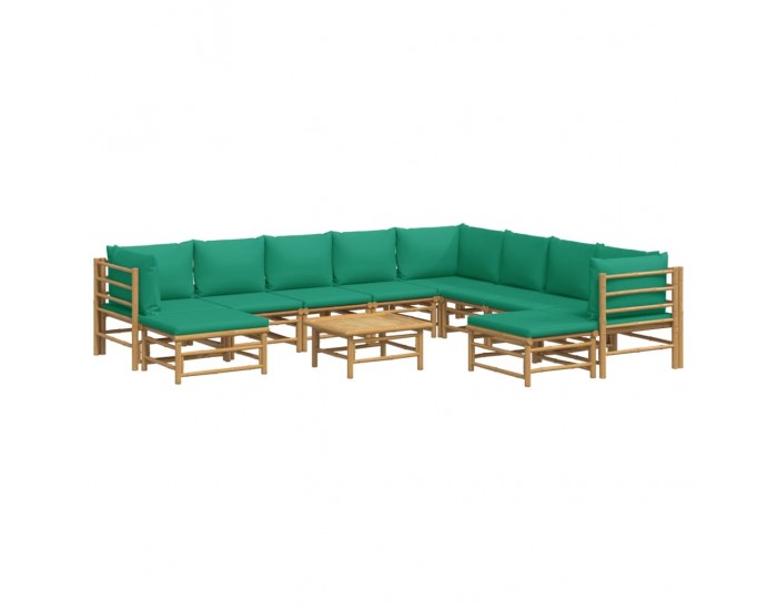 Sonata Set mobilier de grădină cu perne verzi, 11 piese, bambus