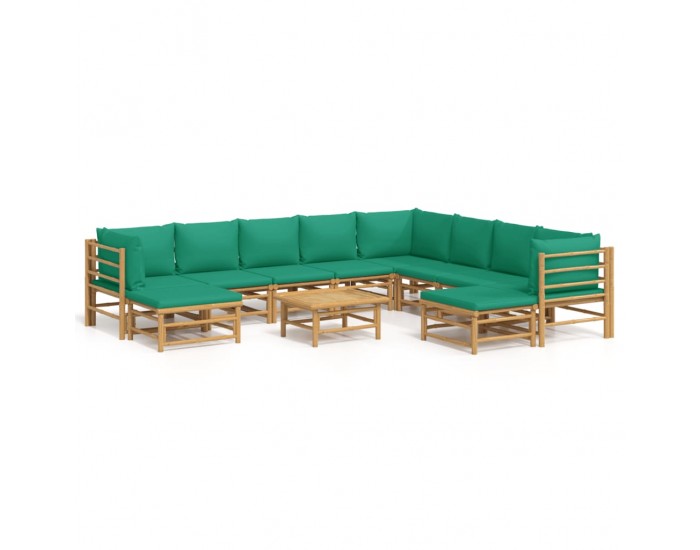 Sonata Set mobilier de grădină cu perne verzi, 11 piese, bambus