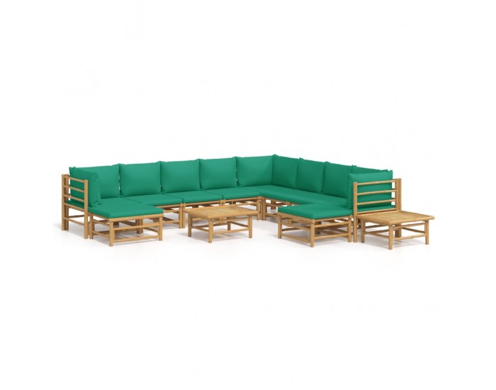 Sonata Set mobilier de grădină cu perne verzi, 12 piese, bambus