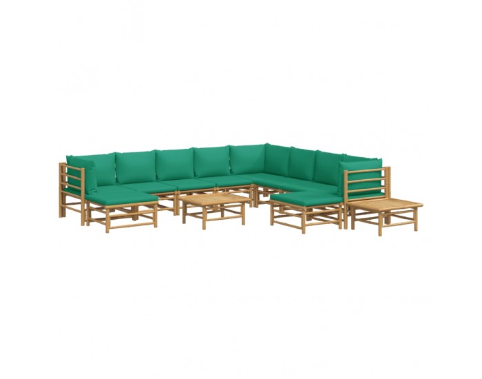 Sonata Set mobilier de grădină cu perne verzi, 12 piese, bambus