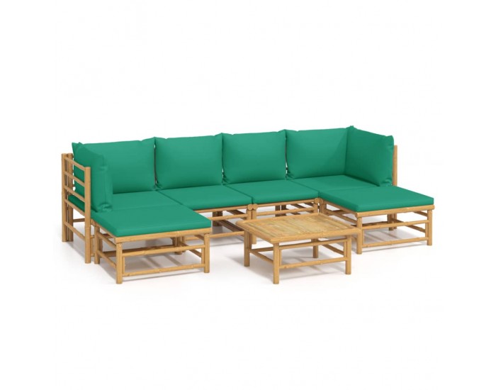 Sonata Set mobilier de grădină cu perne verzi, 7 piese, bambus