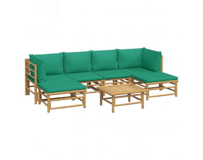 Sonata Set mobilier de grădină cu perne verzi, 7 piese, bambus