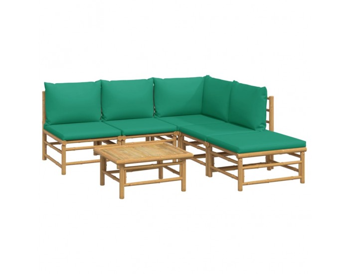 Sonata Set mobilier de grădină cu perne verzi, 6 piese, bambus
