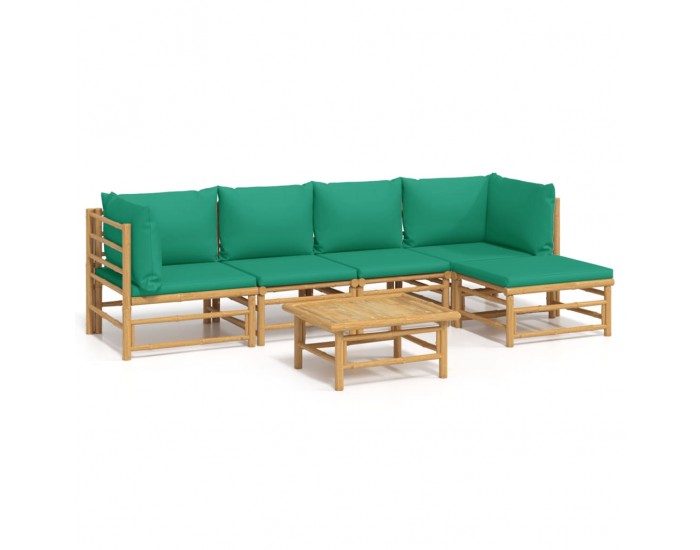 Sonata Set mobilier de grădină cu perne verzi, 6 piese, bambus
