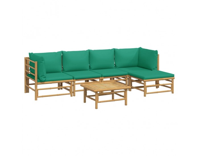 Sonata Set mobilier de grădină cu perne verzi, 6 piese, bambus
