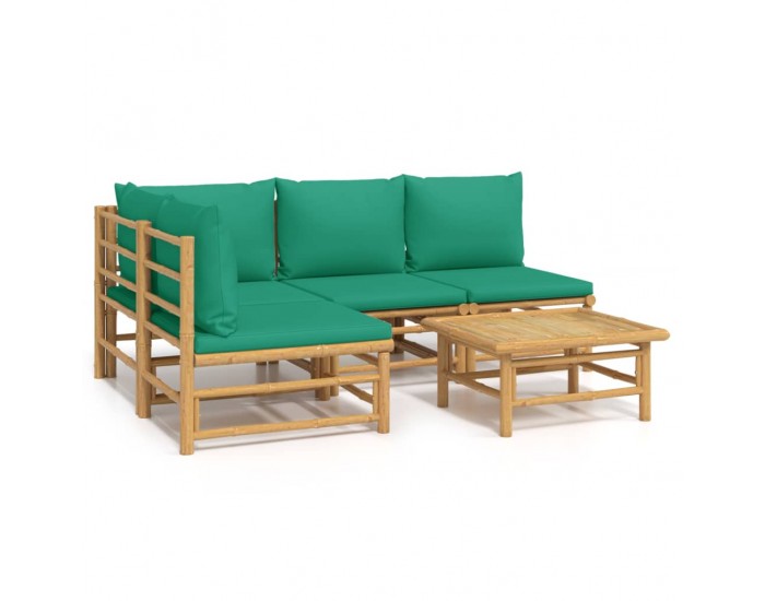 Sonata Set mobilier de grădină cu perne verzi, 5 piese, bambus