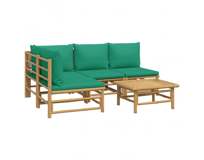 Sonata Set mobilier de grădină cu perne verzi, 5 piese, bambus