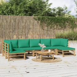 Sonata H Градински лаундж комплект, 8 части, зелени възглавници, бамбук - Seturi pentru exterior