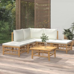 Sonata Set mobilier de grădină cu perne alb crem, 6 piese, bambus