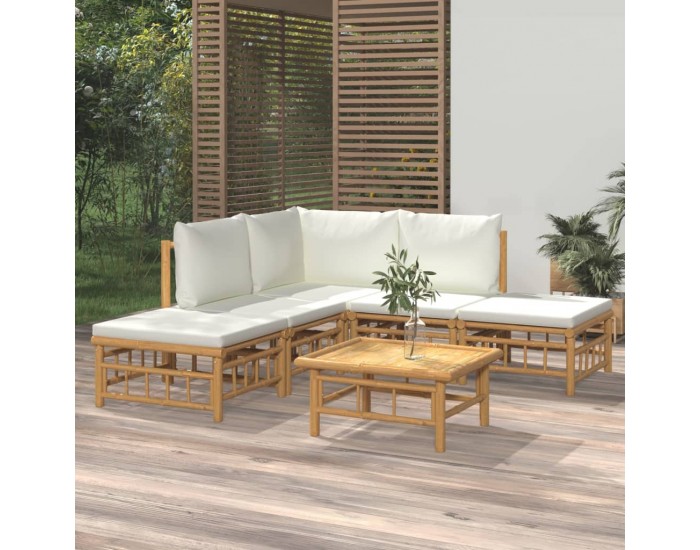Sonata Set mobilier de grădină cu perne alb crem, 6 piese, bambus