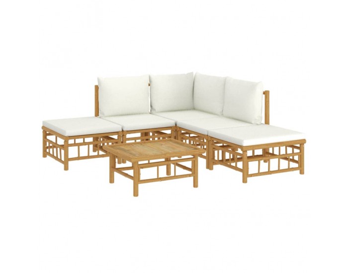 Sonata Set mobilier de grădină cu perne alb crem, 6 piese, bambus