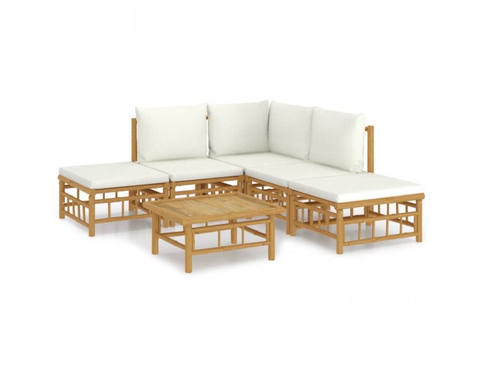 Sonata Set mobilier de grădină cu perne alb crem, 6 piese, bambus