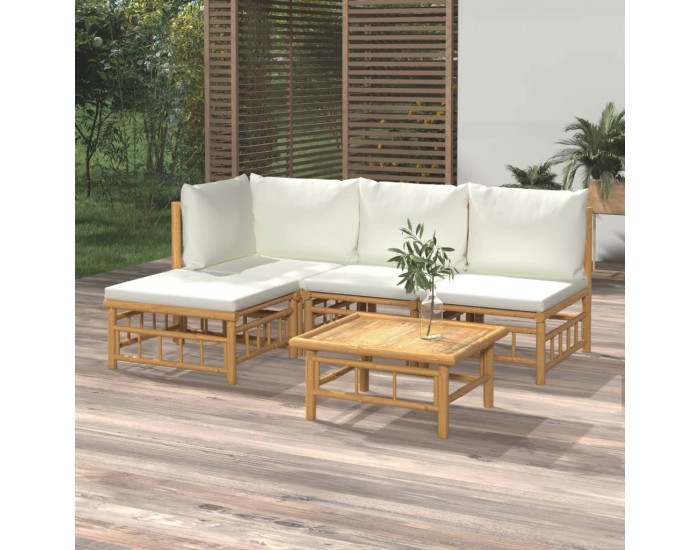 Sonata Set mobilier de grădină cu perne alb crem, 2 piese, bambus