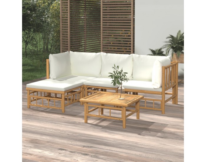 Sonata Set mobilier de grădină cu perne alb crem, 2 piese, bambus