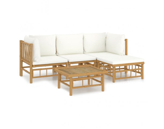 Sonata Set mobilier de grădină cu perne alb crem, 2 piese, bambus