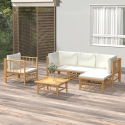Sonata Set mobilier de grădină cu perne alb crem, 6 piese, bambus