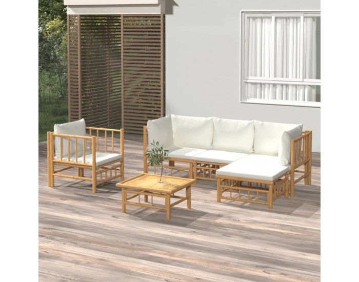 Sonata Set mobilier de grădină cu perne alb crem, 6 piese, bambus