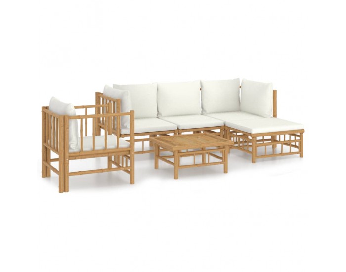 Sonata Set mobilier de grădină cu perne alb crem, 6 piese, bambus