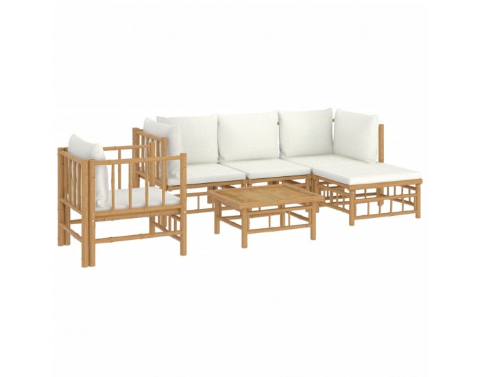 Sonata Set mobilier de grădină cu perne alb crem, 6 piese, bambus