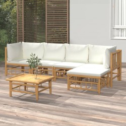 Sonata Set mobilier de grădină cu perne alb crem, 6 piese, bambus
