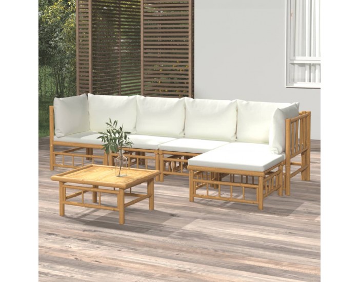 Sonata Set mobilier de grădină cu perne alb crem, 6 piese, bambus