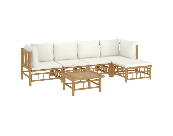 Sonata Set mobilier de grădină cu perne alb crem, 6 piese, bambus